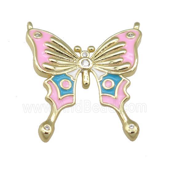 copper Butterfly pendant with pink enamel, gold plated