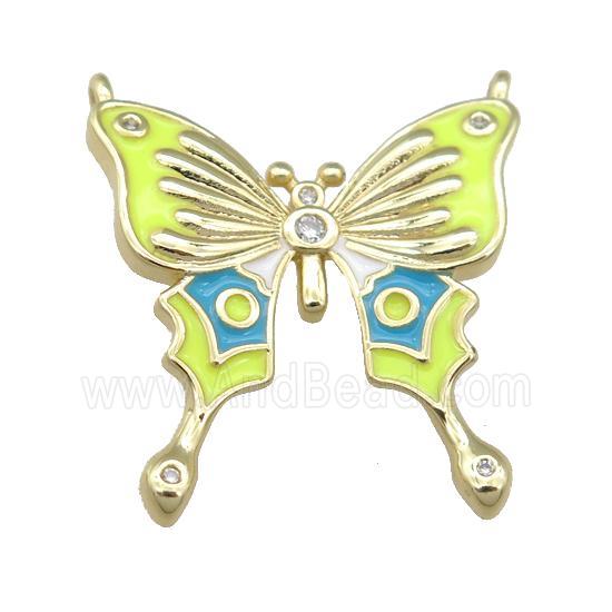 copper Butterfly pendant with green enamel, gold plated