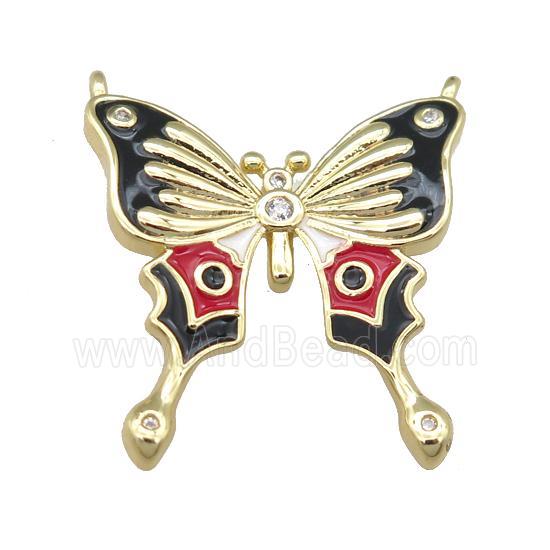 copper Butterfly pendant with black enamel, gold plated
