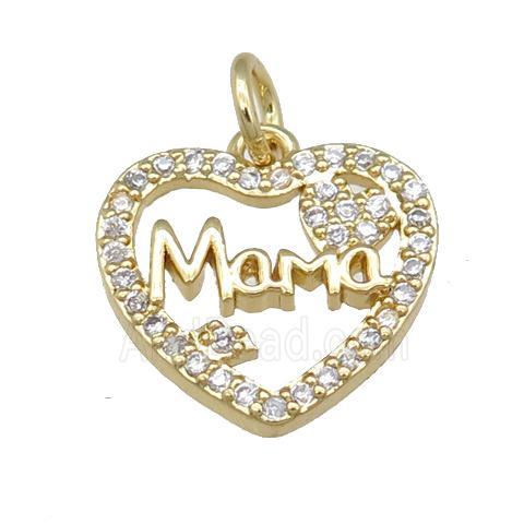 copper heart pendant pave zircon, MAMA, gold plated