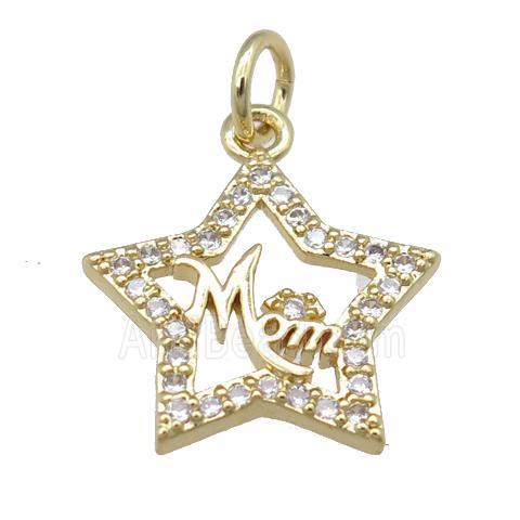 copper star pendant pave zircon, MOM, gold plated