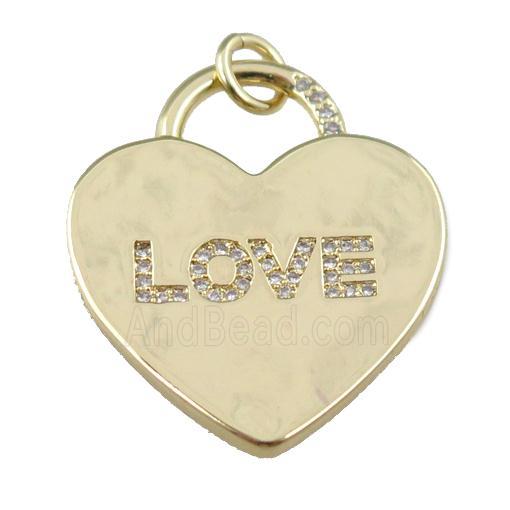 copper heart pendant pave zircon, LOVE, gold plated