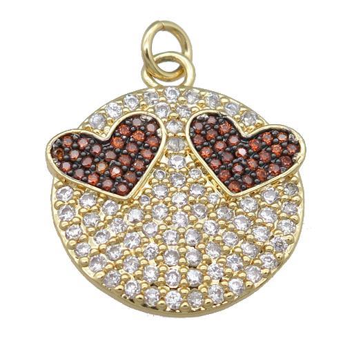 copper emoji pendant pave zircon, gold plated