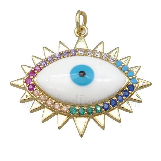 copper Evil Eye pendant pave zircon, enamel, gold plated