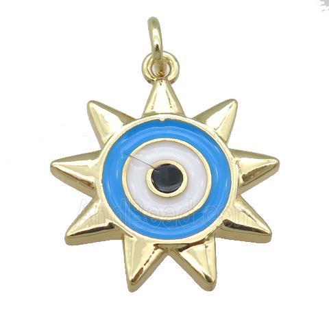copper Sun eye pendant, enamel, gold plated