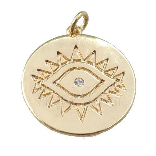 copper circle eye pendant, carved, gold plated