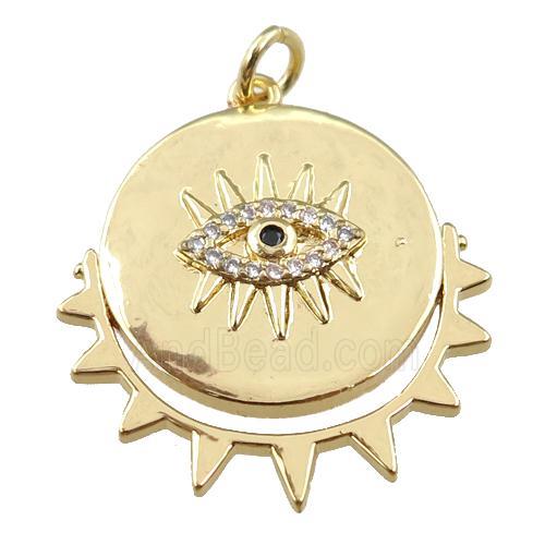 copper circle eye pendant, carved, gold plated