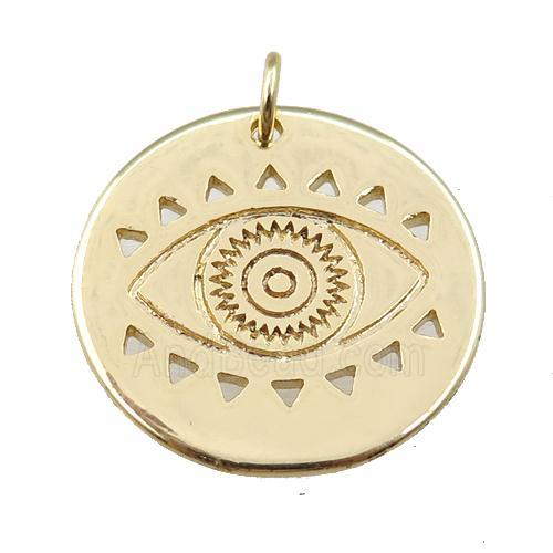 copper circle eye pendant, carved, gold plated