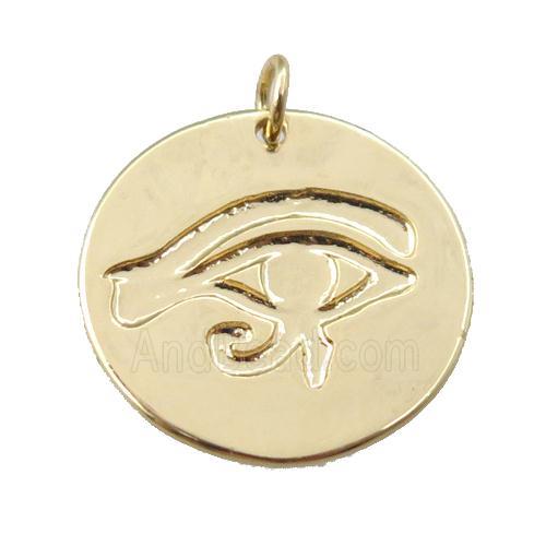 copper circle kid pendant, carved, gold plated