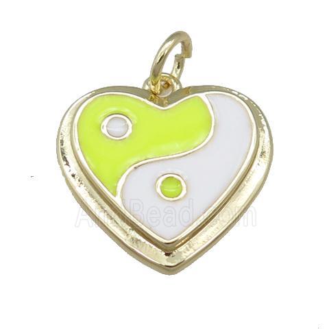 copper Enamel Taichi pendant, heart, gold plated