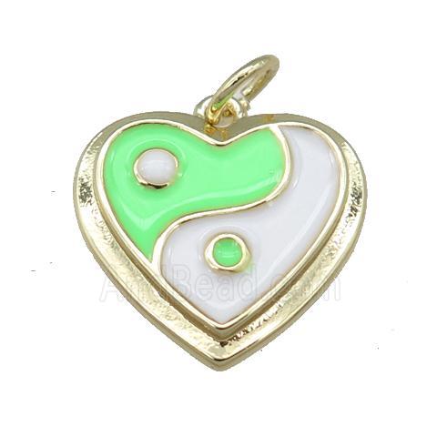 copper Enamel Taichi pendant, heart, gold plated