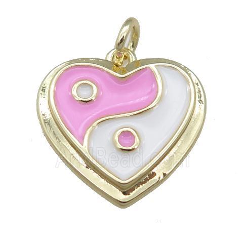copper Enamel Taichi pendant, heart, gold plated