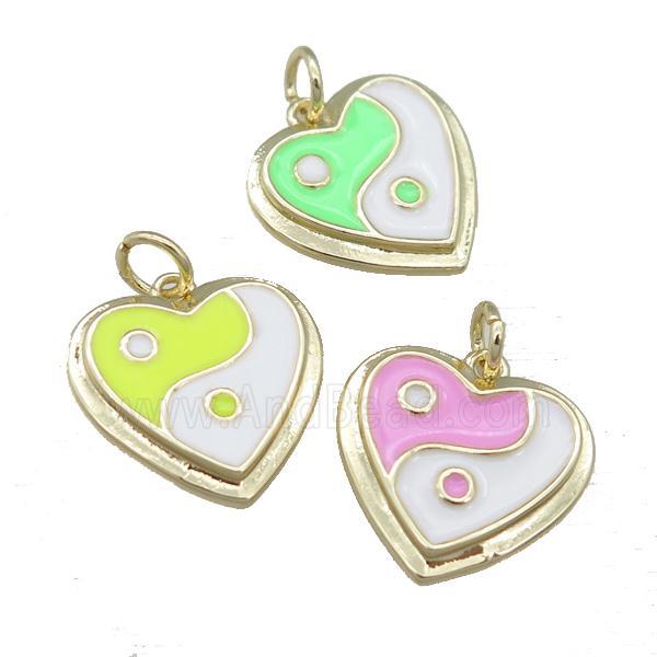 copper Enamel Taichi pendant, heart, gold plated, mixed