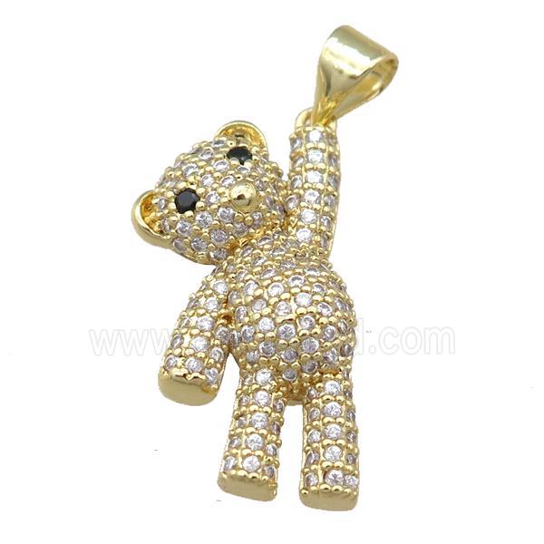 copper Bear pendant pave zircon, gold plated