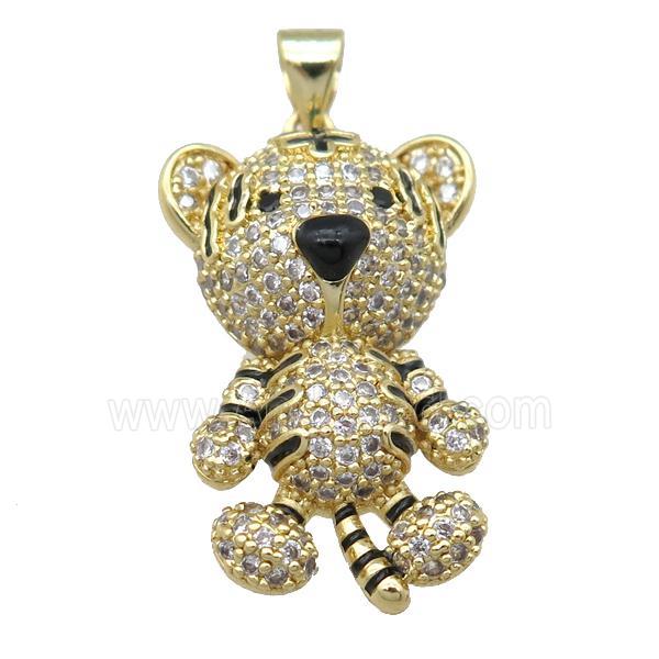 copper Tiger pendant pave zircon, gold plated