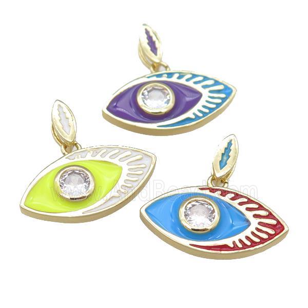 copper eye pendant with enamel, gold plated, mixed