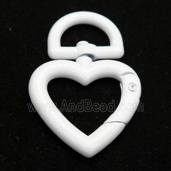 Alloy Carabiner Clasp with white Lacquered Fired, heart