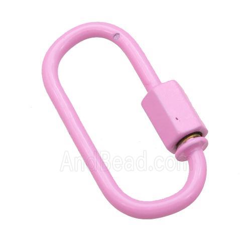 copper oval Carabiner Clasp with pink Lacquered Fired
