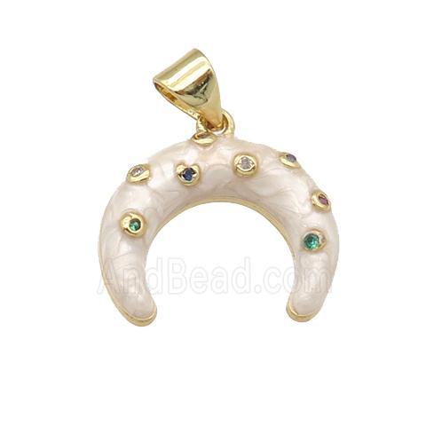 copper cerescent pendant with enamel pearlized resin, gold plated