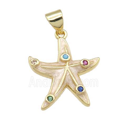 copper starfish pendant with enamel pearlized resin, gold plated