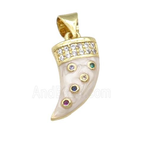 copper horn pendant with enamel pearlized resin, gold plated