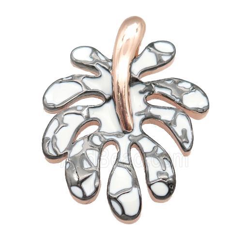 copper leaf pendant with enamel pearlized resin, rose gold