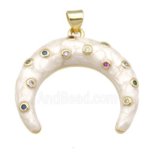 copper crescent pendant with enamel pearlized resin, gold plated