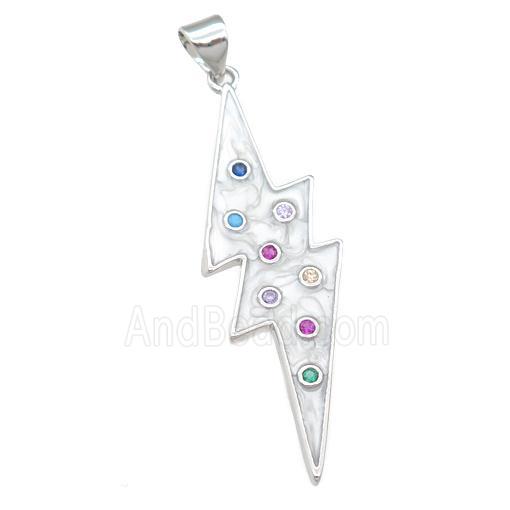 copper lightning pendant with enamel pearlized resin, platinum plated