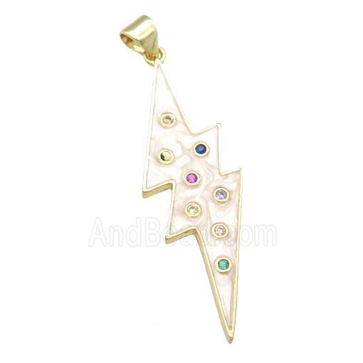 copper lightning pendant with enamel pearlized resin, gold plated