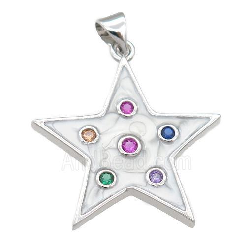 copper star pendant with enamel pearlized resin, platinum plated