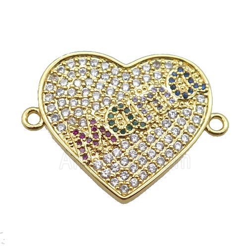 copper heart connector pave zircon, MAMA, gold plated