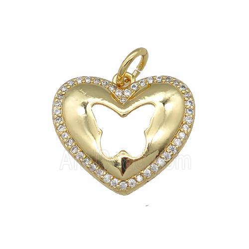 copper heart pendant pave zircon, butterfly, gold plated