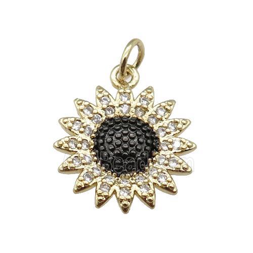 copper Sunflower pendant pave zircon, gold plated