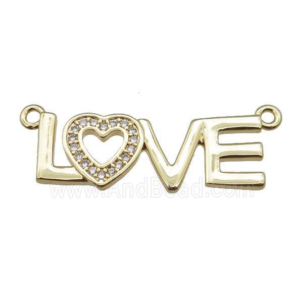 copper LOVE pendant pave zircon, gold plated