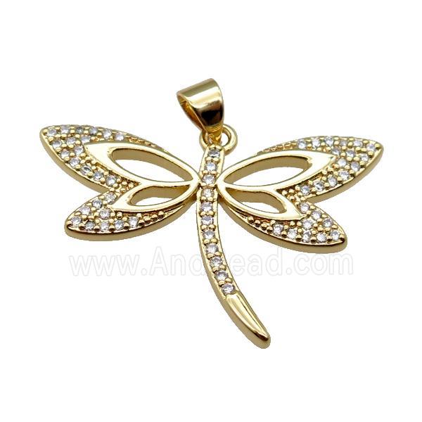 copper dragonfly pendant paved zircon, gold plated
