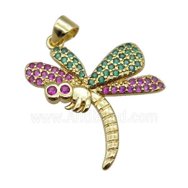 copper dragonfly pendant paved zircon, gold plated
