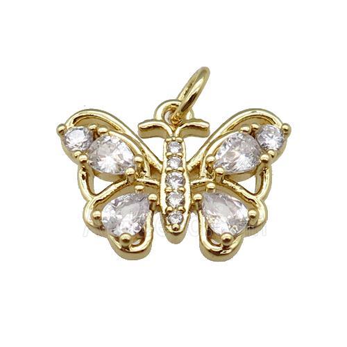 copper butterfly pendant pave zircon, gold plated