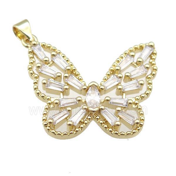 copper butterfly pendant pave zircon, gold plated