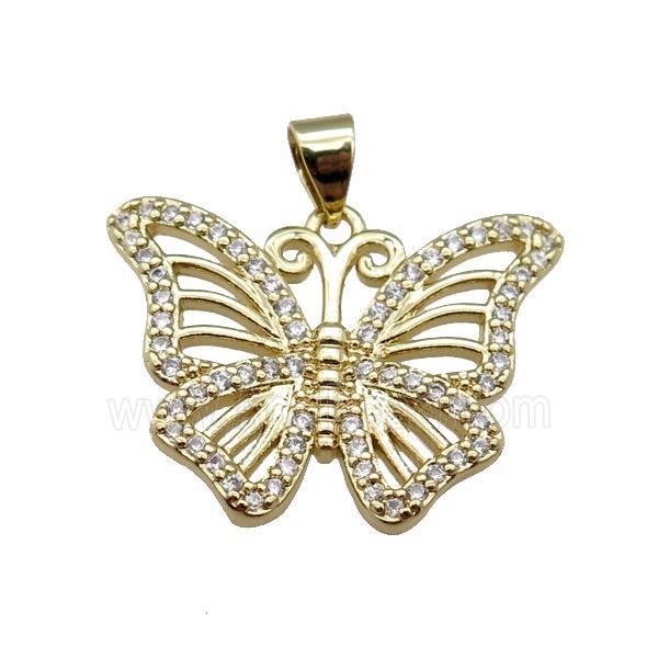 copper butterfly pendant pave zircon, gold plated