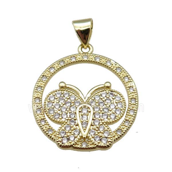copper butterfly pendant pave zircon, gold plated