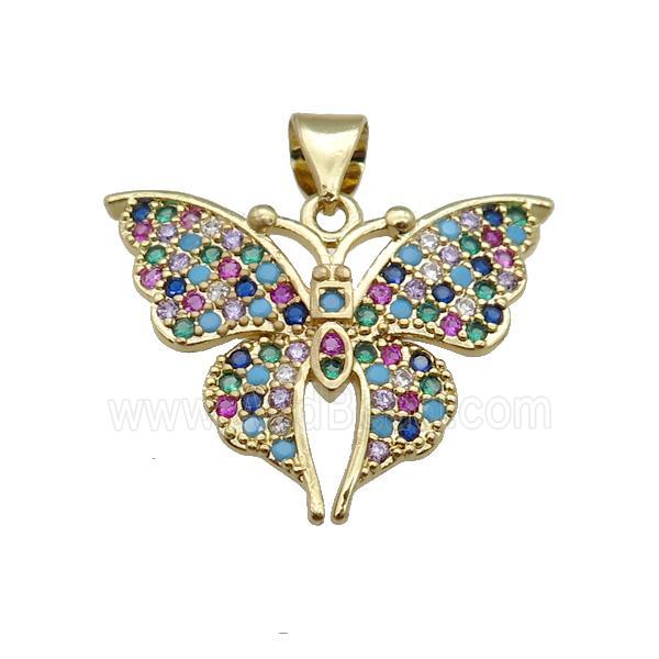 copper butterfly pendant pave zircon, gold plated