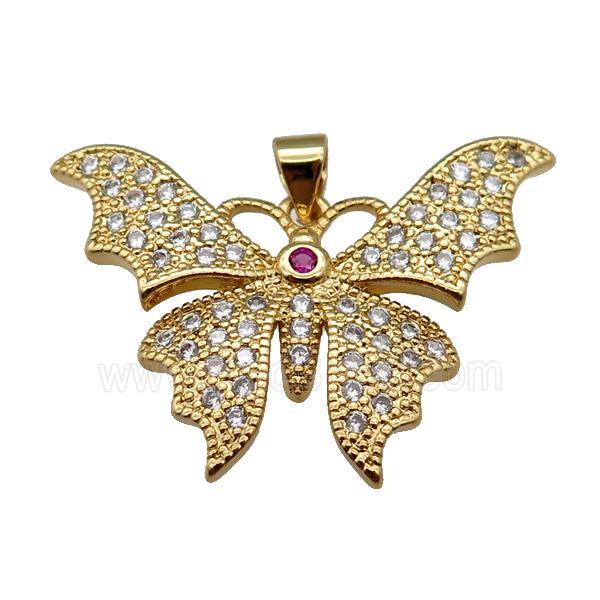 copper butterfly pendant pave zircon, gold plated