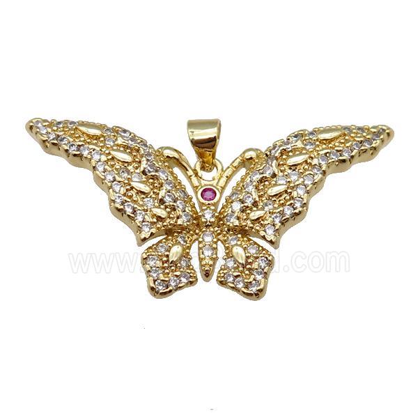 copper butterfly pendant pave zircon, gold plated