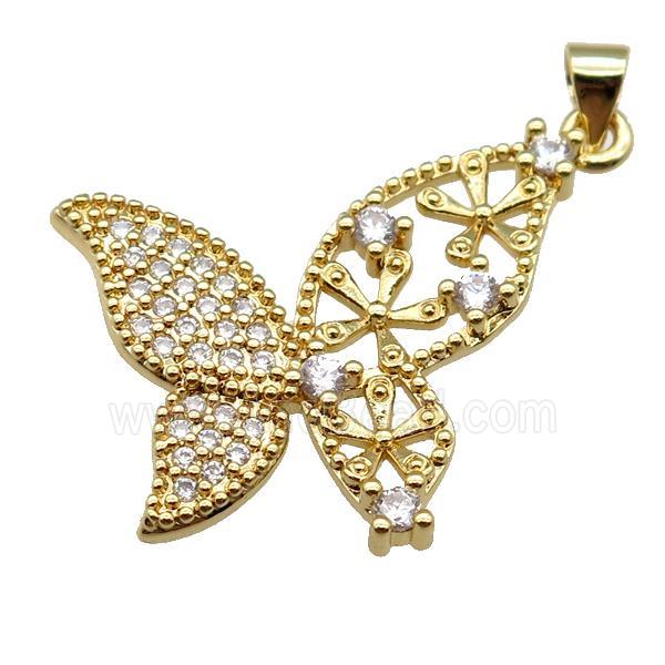copper butterfly pendant pave zircon, gold plated
