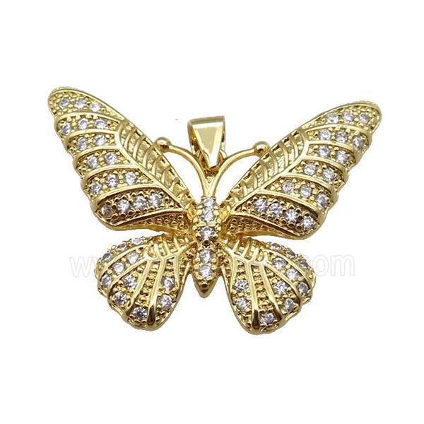 copper butterfly pendant pave zircon, gold plated