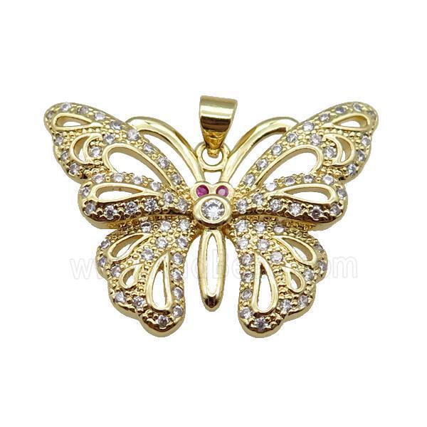 copper butterfly pendant pave zircon, gold plated