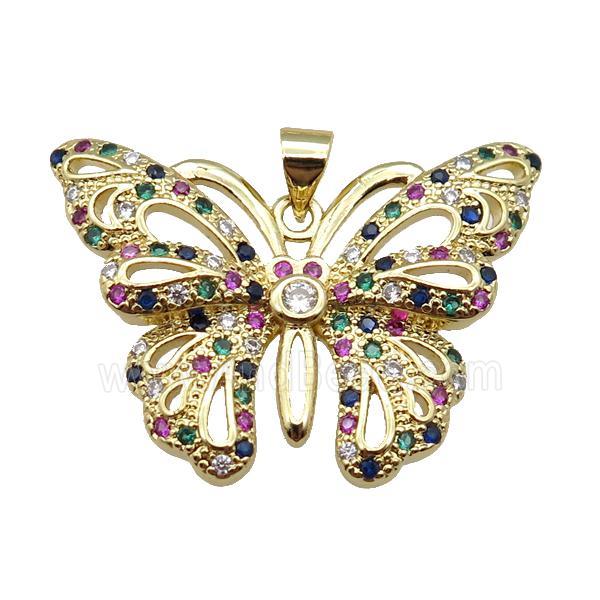 copper butterfly pendant pave zircon, gold plated