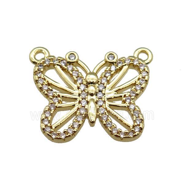 copper butterfly pendant pave zircon with 2loops, gold plated