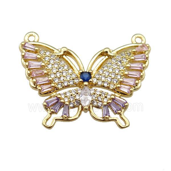 copper butterfly pendant pave zircon with 2loops, gold plated