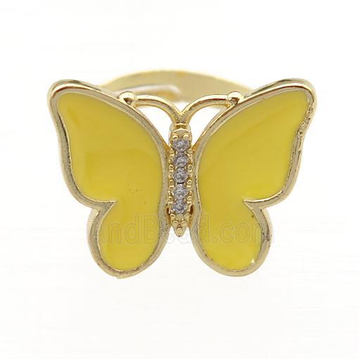 copper butterfly Rings with peach enamel, adjustable, gold plated